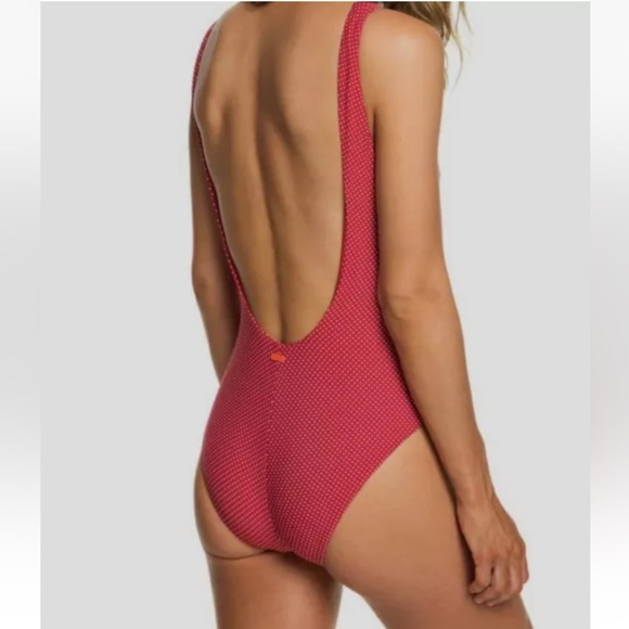 Roxy Women's Red Polka Dot Scoop-Neck Lace-Up One Piece Swimsuit - Picture 3 of 12
